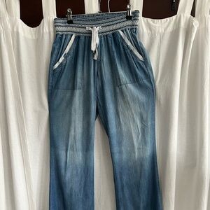 Smocked Waist Light Weight Denim Pants